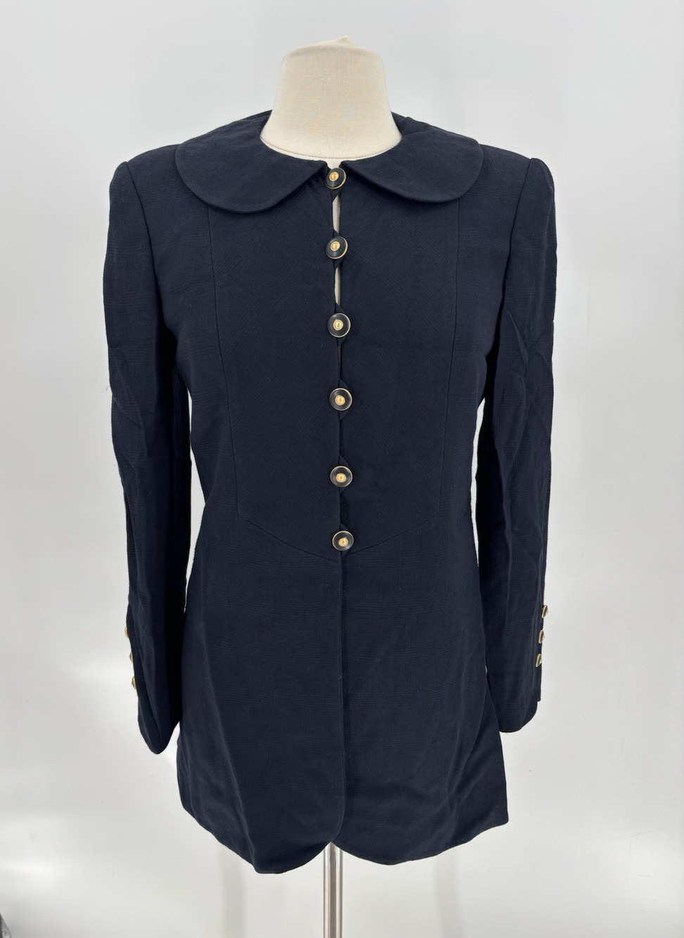 Vintage Valentino Jacket Womens 6 Navy Blue Peter Pan Collar Buttons 80s 90s